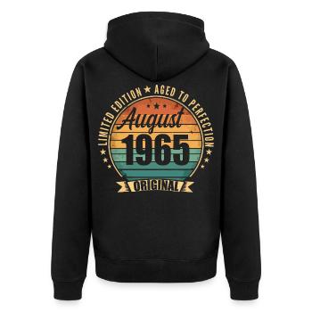 August 1965 Jubiläum Limited Edition Vintage - Unisex Premium Bio Zip Hoodie - Schwarz - Hinten - Nico (187cm)