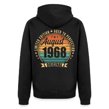 Août 1968 Anniversaire Édition Limitée Vintage - Veste à capuche bio Premium Unisexe - noir - Dos - Nico (187cm)
