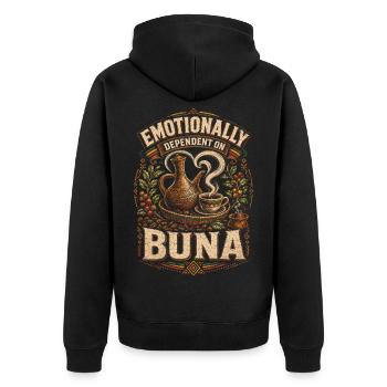 Äthiopien Äthiopisch Äthiopier Dependent On Buna - Unisex Premium Bio Zip Hoodie - Schwarz - Hinten - Nico (187cm)