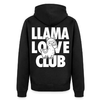 Llama Love Club – Lama mit Herz - Unisex Premium Bio Zip Hoodie - Schwarz - Hinten - Nico (187cm)