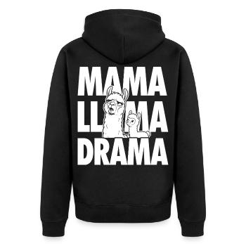 Mama Llama Drama – Lustiges Familienmotiv - Unisex Premium Bio Zip Hoodie - Schwarz - Hinten - Nico (187cm)