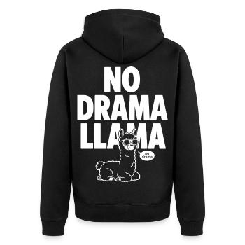 No Drama Llama – Cooles Lama - Unisex Premium Bio Zip Hoodie - Schwarz - Hinten - Nico (187cm)