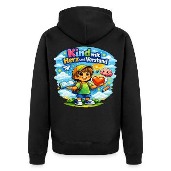 Kind mit Herz und Verstand - Unisex Premium Bio Zip Hoodie - Schwarz - Hinten - Nico (187cm)