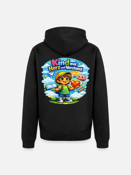 Kind mit Herz und Verstand - Unisex Premium Bio Zip Hoodie - Schwarz