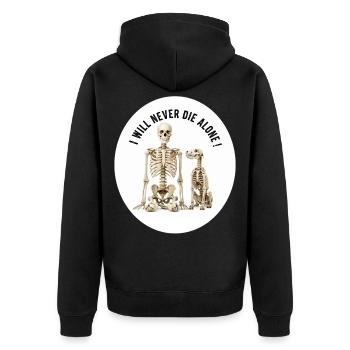 Nie allein sterben – Skelett Duo - Unisex Premium Bio Zip Hoodie - Schwarz - Hinten - Nico (187cm)