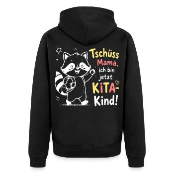 KiTa Abschied mit Waschbär - Unisex Premium Bio Zip Hoodie - Schwarz - Hinten - Nico (187cm)
