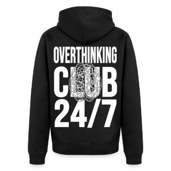 Overthinking Club 24/7 Mental Chaos - Unisex Premium Organic Zip Hoodie - black - Back - Nico (187cm)