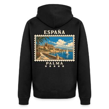 Spanien Palma de Mallorca Vintage Reisemarke - Unisex Premium Bio Zip Hoodie - Schwarz - Hinten - Nico (187cm)