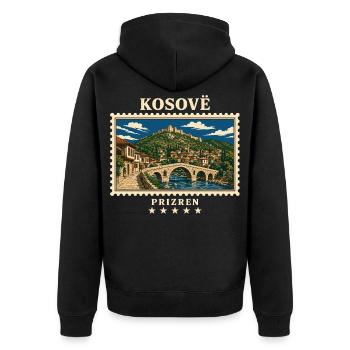 Kosovo Prizren Vintage Reisemarke - Unisex Premium Bio Zip Hoodie - Schwarz - Hinten - Nico (187cm)