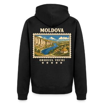 Moldau Orheiul Vechi Vintage Reisemarke - Unisex Premium Bio Zip Hoodie - Schwarz - Hinten - Nico (187cm)