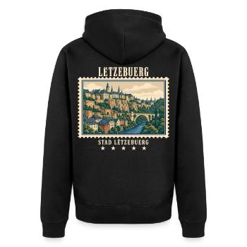 Luxemburg Luxemburg-Stadt Vintage Reisemarke - Unisex Premium Bio Zip Hoodie - Schwarz - Hinten - Nico (187cm)