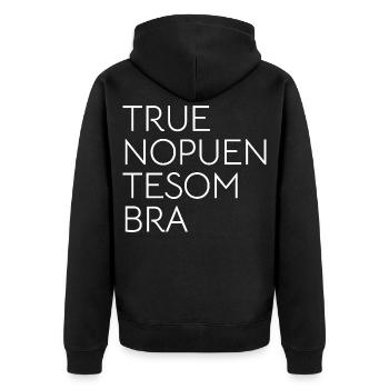 DONNERSCHATTENBRÜCKE - Unisex Premium Bio Zip Hoodie - Schwarz - Hinten - Nico (187cm)