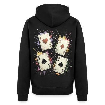 Mehrfarbige Ace Square Splash-Art-Karten - Unisex Premium Bio Zip Hoodie - Schwarz - Hinten - Nico (187cm)