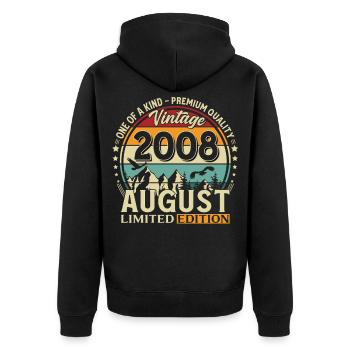 18. Geburtstag Geschenk Mann Original 2008 August - Unisex Premium Bio Zip Hoodie - Schwarz - Hinten - Nico (187cm)