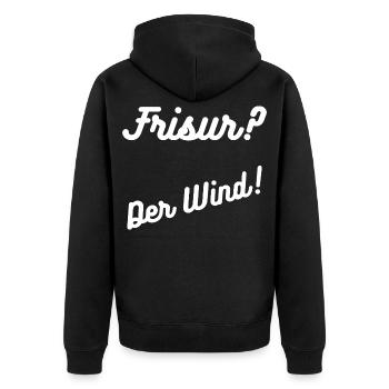 Heimatliebe Nord/Frisur? - Unisex Premium Bio Zip Hoodie - Schwarz - Hinten - Nico (187cm)