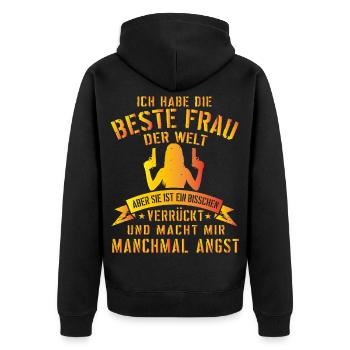 Super lustiges Geschenk für Ehemann mit verrückter - Unisex Premium Bio Zip Hoodie - Schwarz - Hinten - Nico (187cm)