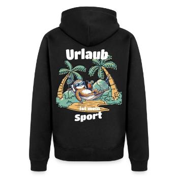 Urlaub ist mein Sport Faultier T-Shirt Sommer - Unisex Premium Bio Zip Hoodie - Schwarz - Hinten - Nico (187cm)