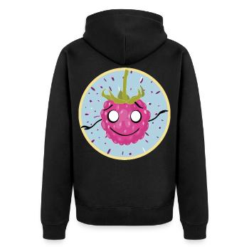 Cuddly raspberry face motif - Unisex Premium Organic Zip Hoodie - black - Back - Nico (187cm)