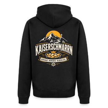 Kaiserschmarrn Berge Bergauf Hungrig Glücklich - Unisex Premium Bio Zip Hoodie - Schwarz - Hinten - Nico (187cm)