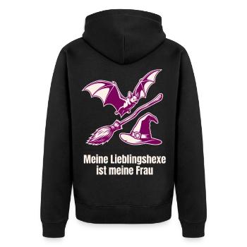 Lieblingshexe Fledermaus Hexenhut - Unisex Premium Bio Zip Hoodie - Schwarz - Hinten - Nico (187cm)