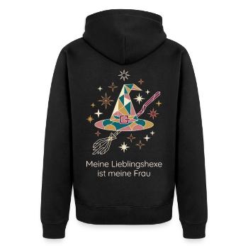 Lieblingshexe Hexenhut Hexenbesen - Unisex Premium Bio Zip Hoodie - Schwarz - Hinten - Nico (187cm)