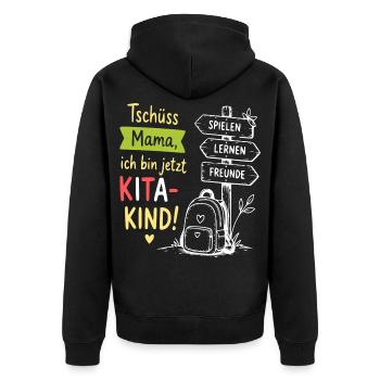 KitaKind Abschied Motiv Schild und Rucksack - Unisex Premium Bio Zip Hoodie - Schwarz - Hinten - Nico (187cm)