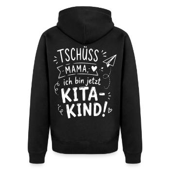 Tschüss Mama Kita-Kind - Unisex Premium Bio Zip Hoodie - Schwarz - Hinten - Nico (187cm)