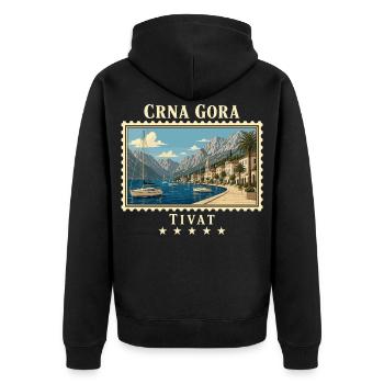 Montenegro Tivat Vintage Reisemarke - Unisex Premium Bio Zip Hoodie - Schwarz - Hinten - Nico (187cm)