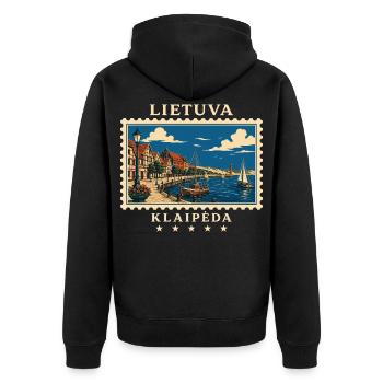 Litauen Klaipėda Vintage Reisemarke - Unisex Premium Bio Zip Hoodie - Schwarz - Hinten - Nico (187cm)