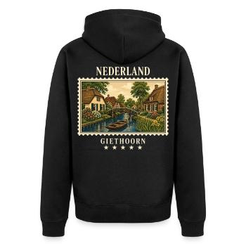 Niederlande Giethoorn Vintage Reisemarke - Unisex Premium Bio Zip Hoodie - Schwarz - Hinten - Nico (187cm)