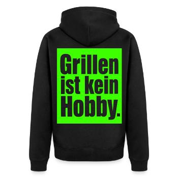 BBQ Spruch Geschenk für Männer & Papa Grillfans - Unisex Premium Bio Zip Hoodie - Schwarz - Hinten - Nico (187cm)