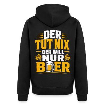 Der tut nix der will nur Bier - Unisex Premium Bio Zip Hoodie - Schwarz - Hinten - Nico (187cm)