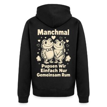 Lustiger Spruch Für Pärchen Furzen Pupsen Rum - Unisex Premium Bio Zip Hoodie - Schwarz - Hinten - Nico (187cm)
