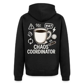Chaos Coordinator Kaffee: Geschenk für die beste M - Unisex Premium Bio Zip Hoodie - Schwarz - Hinten - Nico (187cm)