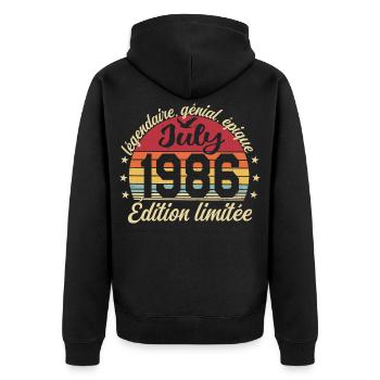 Anniversaire Juillet 1986 Vintage Cadeau - Veste à capuche bio Premium Unisexe - noir - Dos - Nico (187cm)