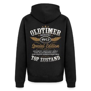 74. Geburtstag Geschenk Mann Oldtimer August 1952 - Unisex Premium Bio Zip Hoodie - Schwarz - Hinten - Nico (187cm)