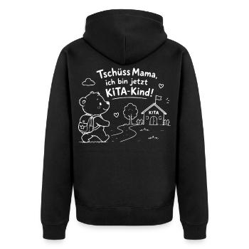 KiTaAbschied: KleinerBär geht zur KiTa - Unisex Premium Bio Zip Hoodie - Schwarz - Hinten - Nico (187cm)
