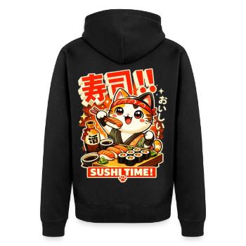 Kawaii Sushi Katze - Unisex Premium Bio Zip Hoodie - Schwarz - Hinten - Nico (187cm)