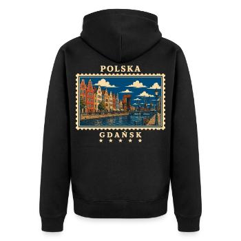Polen Gdańsk Vintage Reisemarke - Unisex Premium Bio Zip Hoodie - Schwarz - Hinten - Nico (187cm)