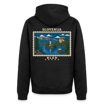 Slowenien Bled Vintage Reisemarke - Unisex Premium Bio Zip Hoodie - Schwarz - Hinten - Nico (187cm)