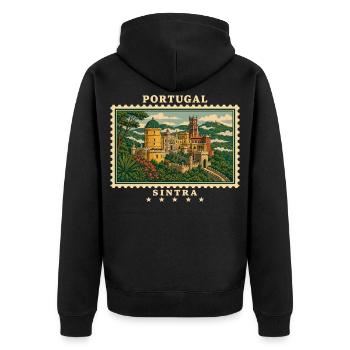 Portugal Sintra Vintage Reisemarke - Unisex Premium Bio Zip Hoodie - Schwarz - Hinten - Nico (187cm)