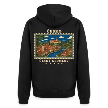 Tschechien Český Krumlov Vintage Reisemarke - Unisex Premium Bio Zip Hoodie - Schwarz - Hinten - Nico (187cm)