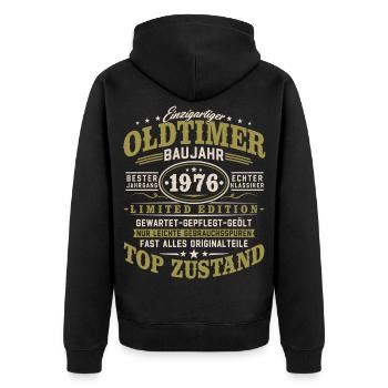 Oldtimer Baujahr 1976 Jahrgang Geburtstag Geschenk - Unisex Premium Bio Zip Hoodie - Schwarz - Hinten - Nico (187cm)