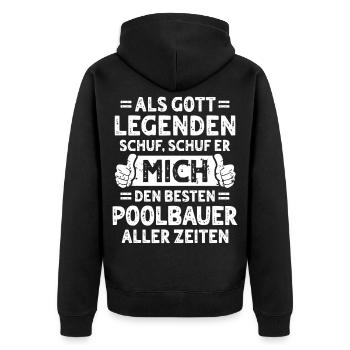 Poolbauer - Unisex Premium Bio Zip Hoodie - Schwarz - Hinten - Nico (187cm)