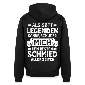 Schmied - Unisex Premium Bio Zip Hoodie - Schwarz - Hinten - Nico (187cm)