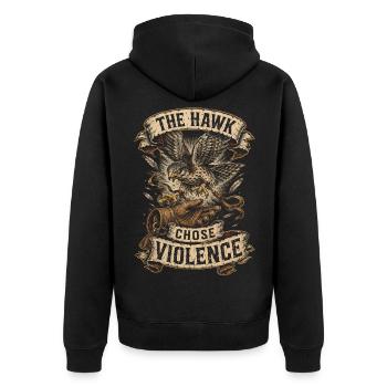 Falknerei Falkner The Hawk Chose Violence - Unisex Premium Bio Zip Hoodie - Schwarz - Hinten - Nico (187cm)