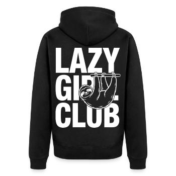 Lazy Girl Club Faultier - Unisex Premium Bio Zip Hoodie - Schwarz - Hinten - Nico (187cm)