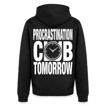 Procrastination Club Tomorrow - Unisex Premium Bio Zip Hoodie - Schwarz - Hinten - Nico (187cm)