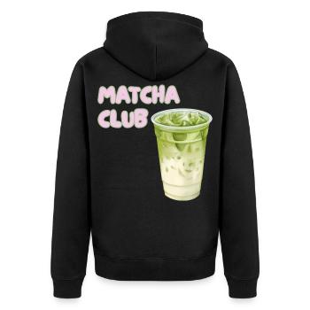 Matcha Club Latte Grafik - Unisex Premium Bio Zip Hoodie - Schwarz - Hinten - Nico (187cm)