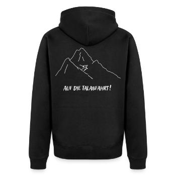 Auf_die_Talabfahrt - Unisex Premium Bio Zip Hoodie - Schwarz - Hinten - Nico (187cm)